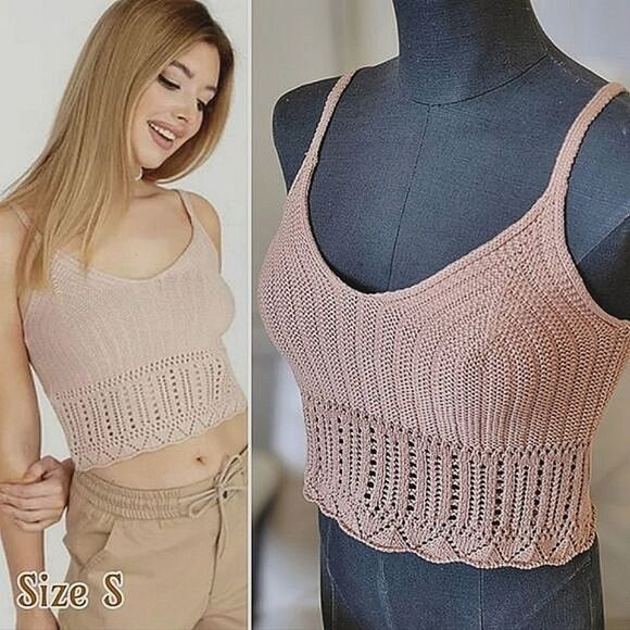 Streetwear Society beige crochet v-neck crop tank size S - Picture 1 of 11